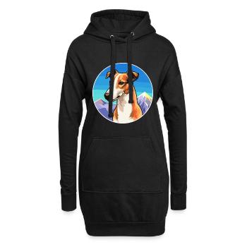 Rampur lévrier chien race dessin animé kawaii watercol - Sweat-shirt à capuche long Femme - noir - Devant
