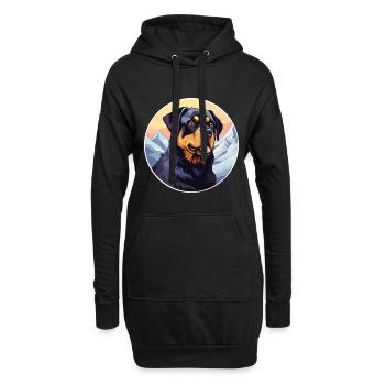 Rottweiler chien race dessin animé Kawaii aquarelle - Sweat-shirt à capuche long Femme - noir - Devant