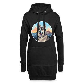 Chien d’élan suédois race de chien Cartoon Kawaii Watercol - Sweat-shirt à capuche long Femme - noir - Devant