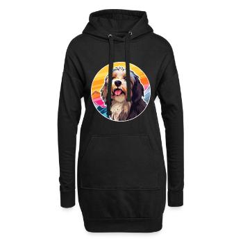 Tibet Terrier Hunderasse Karikatur Kawaii Watercolo - Hoodie-Kleid - Schwarz - Vorne