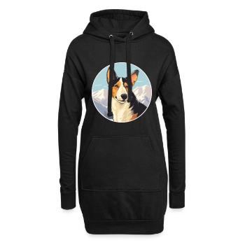 Glatter Collie Hund Rasse Cartoon Kawaii Aquarell - Hoodie-Kleid - Schwarz - Vorne