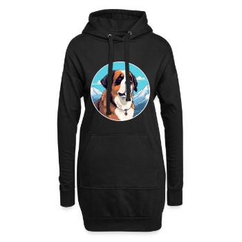 St Bernard Dog Breed Cartoon Kawaii Watercolor - Hoodie Dress - black - Front