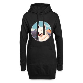 Chien de berger blanc race Cartoon Kawaii aquarelle - Sweat-shirt à capuche long Femme - noir - Devant