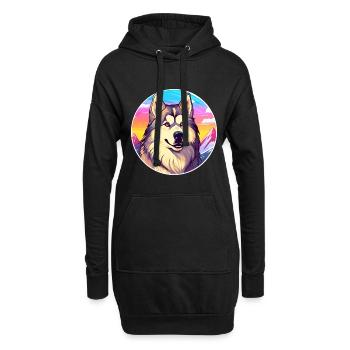 Alaska Malamute Hunderasse Cartoon Kawaii Watercol - Hoodie-Kleid - Schwarz - Vorne