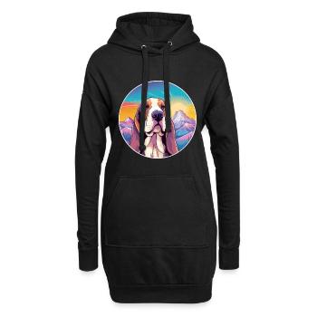 Basset Hund Hund Rasse Cartoon Kawaii Aquarell - Hoodie-Kleid - Schwarz - Vorne