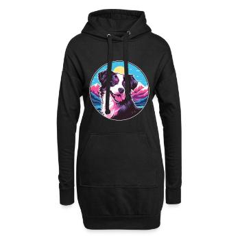 Border Collie Hunderasse Cartoon Kawaii Aquarell - Hoodie-Kleid - Schwarz - Vorne