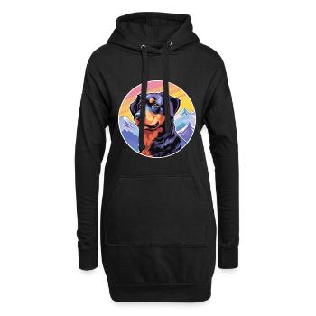 Beauceron chien race dessin animé Kawaii aquarelle - Sweat-shirt à capuche long Femme - noir - Devant