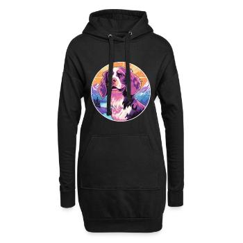 Bretagne chien race dessin animé Kawaii aquarelle - Sweat-shirt à capuche long Femme - noir - Devant