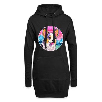 Cardigan Welsh Corgi chien race Cartoon Kawaii Wate - Sweat-shirt à capuche long Femme - noir - Devant
