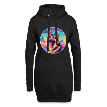 German Shepherd Dog Breed Cartoon Kawaii Watercolo - Hoodie Dress - black - Front