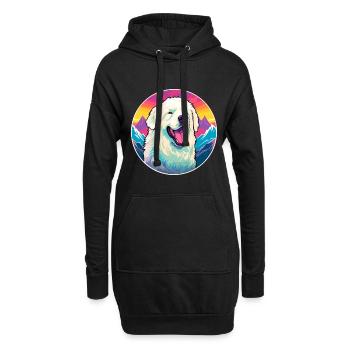 Grande race de chien des Pyrénées dessin animé Kawaii aquarelle - Sweat-shirt à capuche long Femme - noir - Devant
