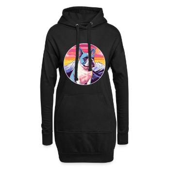 Bouledogue Français chien race Cartoon Kawaii aquarelle - Sweat-shirt à capuche long Femme - noir - Devant
