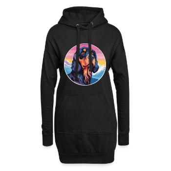 Gordon Setter chien race dessin animé Kawaii aquarelle - Sweat-shirt à capuche long Femme - noir - Devant