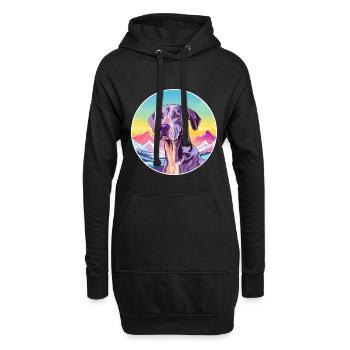 Große Dogge Hunderasse Cartoon Kawaii Aquarell - Hoodie-Kleid - Schwarz - Vorne