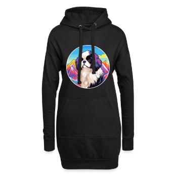 Japanisches Kinn Hunderasse Cartoon Kawaii Aquarell - Hoodie-Kleid - Schwarz - Vorne