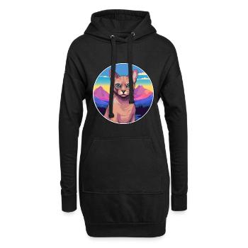 Burmesische Katze Bunte Karikatur Aquarell Illustrati - Hoodie-Kleid - Schwarz - Vorne