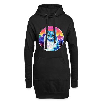 Chat Allemand À Poil Long Coloré Dessin Animé Aquarelle Il - Sweat-shirt à capuche long Femme - noir - Devant