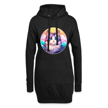 Verdünnte Calico Katze Bunte Karikatur Aquarell Illu - Hoodie-Kleid - Schwarz - Vorne