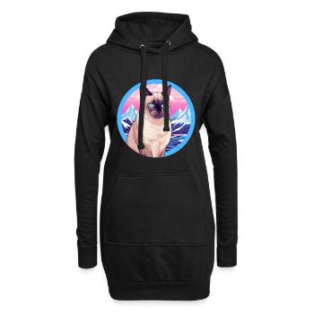 Chat siamois à poil court coloré dessin animé aquarelle - Sweat-shirt à capuche long Femme - noir - Devant