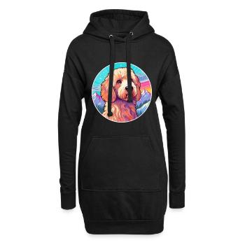 Labradoodle chien race dessin animé Kawaii aquarelle - Sweat-shirt à capuche long Femme - noir - Devant