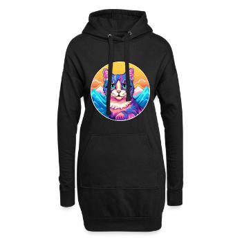 Manx Cat Coloré Cartoon Aquarelle Illustration - Sweat-shirt à capuche long Femme - noir - Devant