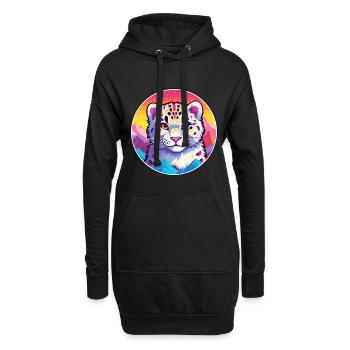 Léopard des neiges chat coloré dessin animé aquarelle illus - Sweat-shirt à capuche long Femme - noir - Devant