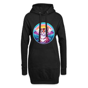 Tiger Katze Bunte Karikatur Aquarell Illustration - Hoodie-Kleid - Schwarz - Vorne