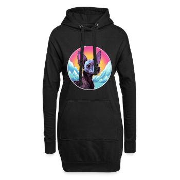 Chien nu péruvien race Cartoon Kawaii Waterco - Sweat-shirt à capuche long Femme - noir - Devant