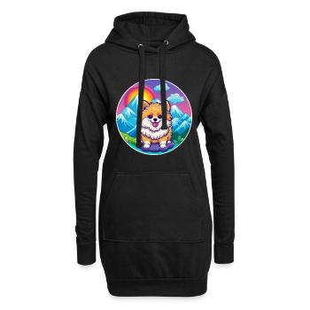 Spitz de Poméranie race de chien Cartoon Kawaii Watercol - Sweat-shirt à capuche long Femme - noir - Devant