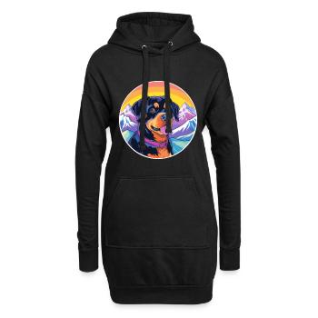 Rottweiler chien race dessin animé Kawaii aquarelle - Sweat-shirt à capuche long Femme - noir - Devant