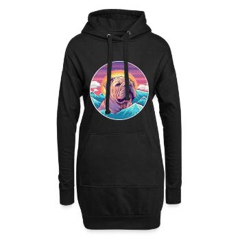 Shar Pei chien race dessin animé Kawaii aquarelle - Sweat-shirt à capuche long Femme - noir - Devant