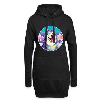Malamute Alaska Hunderasse Cartoon Kawaii Watercol - Hoodie-Kleid - Schwarz - Vorne