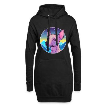 Mexikanische haarlose Hunderasse Cartoon Kawaii Watercol - Hoodie-Kleid - Schwarz - Vorne