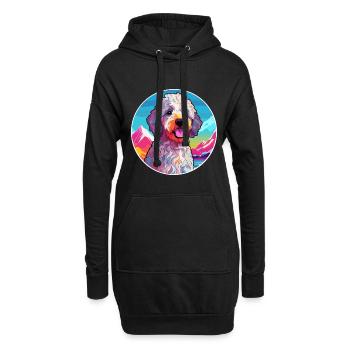 Spanischer Wasserhund Rasse Cartoon Kawaii Aquarell - Hoodie-Kleid - Schwarz - Vorne