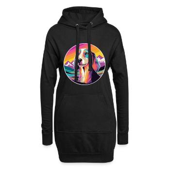 Saluki chien race dessin animé Kawaii aquarelle - Sweat-shirt à capuche long Femme - noir - Devant