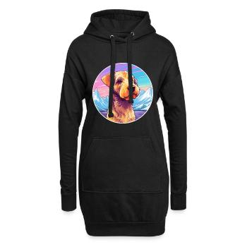 Welsh Terrier chien race dessin animé Kawaii aquarelle - Sweat-shirt à capuche long Femme - noir - Devant