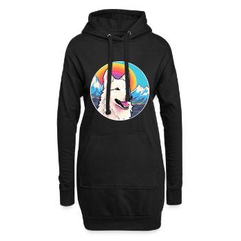 Chien de berger blanc race Cartoon Kawaii aquarelle - Sweat-shirt à capuche long Femme - noir - Devant