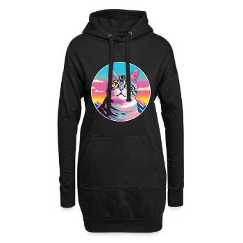 American Wirehair chat coloré dessin animé aquarelle - Sweat-shirt à capuche long Femme - noir - Devant