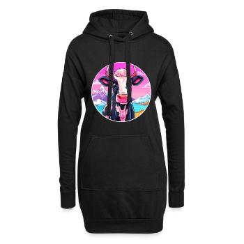 Kuh Aquarell Karikatur Kawaii Haustier Tier Bunt - Hoodie-Kleid - Schwarz - Vorne