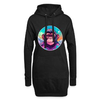 Chimpanzé aquarelle dessin animé kawaii animal de compagnie Co - Sweat-shirt à capuche long Femme - noir - Devant