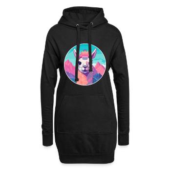 Lama Aquarell Karikatur Kawaii Haustier Tier Farbefu - Hoodie-Kleid - Schwarz - Vorne