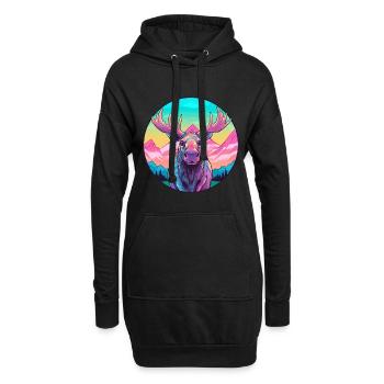 Elch Aquarell Karikatur Kawaii Haustier Tier Farbefu - Hoodie-Kleid - Schwarz - Vorne