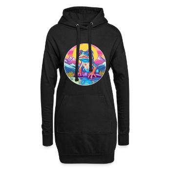 Grenouille Aquarelle Dessin Animé Kawaii Animal De Compagnie Coloré - Sweat-shirt à capuche long Femme - noir - Devant