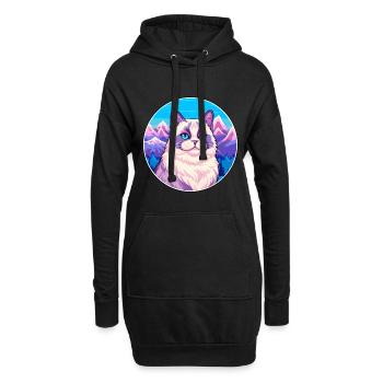 Chat de Birmanie Coloré Dessin Animé Aquarelle Illustratio - Sweat-shirt à capuche long Femme - noir - Devant