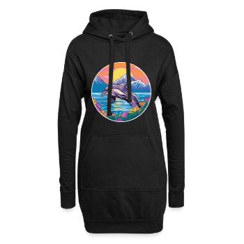 Delfin Aquarell Karikatur Kawaii Haustier Tier Farbe - Hoodie-Kleid - Schwarz - Vorne