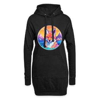 Fuchs Aquarell Karikatur Kawaii Haustier Tier Bunt - Hoodie-Kleid - Schwarz - Vorne