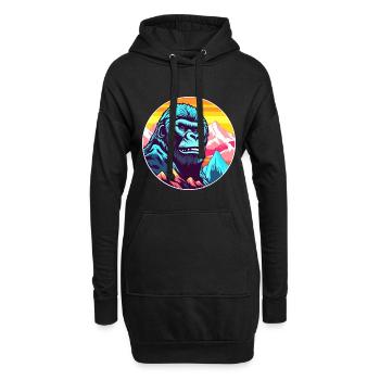Gorille Aquarelle Dessin Animé Kawaii Animal De Compagnie Animal Couleur - Sweat-shirt à capuche long Femme - noir - Devant
