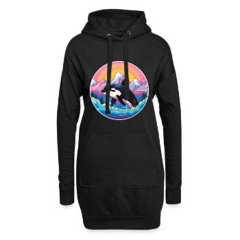 Orca Aquarell Karikatur Kawaii Haustier Tier Bunt - Hoodie-Kleid - Schwarz - Vorne