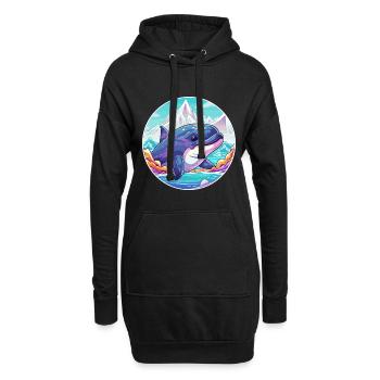 Wal Aquarell Karikatur Kawaii Haustier Tier Farbefu - Hoodie-Kleid - Schwarz - Vorne