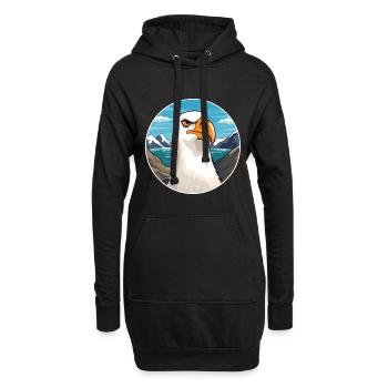 Albatros aquarelle dessin animé Kawaii animal de compagnie Col - Sweat-shirt à capuche long Femme - noir - Devant
